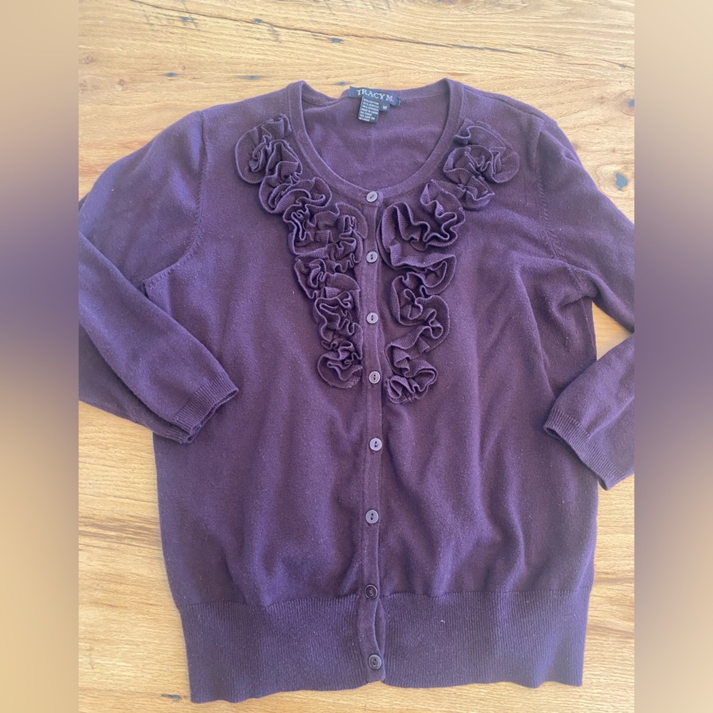 Tracy‎ M Deep Purple Ruffle Cardigan